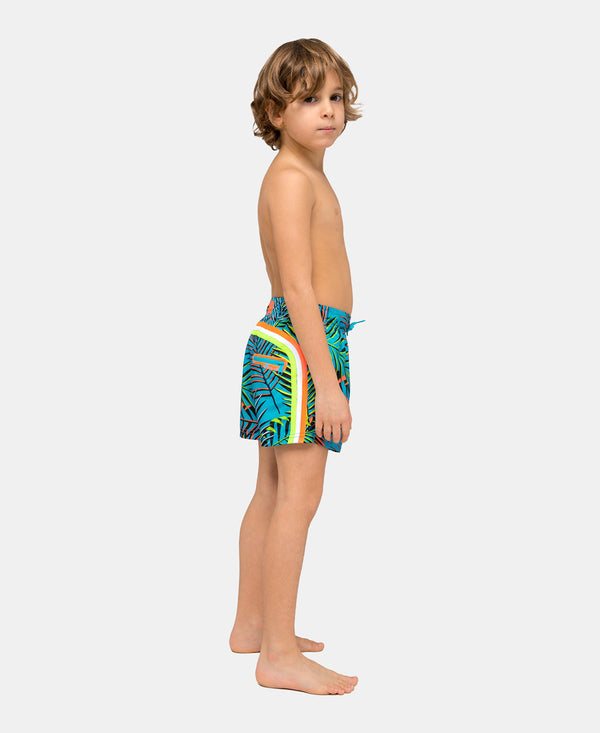 SUNDEK Boys Elastic Waist Swim Shorts Leaves Print