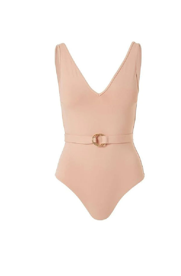 MELISSA ODABASH Women Belize Tan V-Neckline Swimsuit