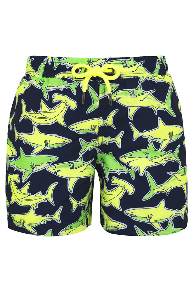 SUNUVA Boys Navy Neon Shark Swim Shorts
