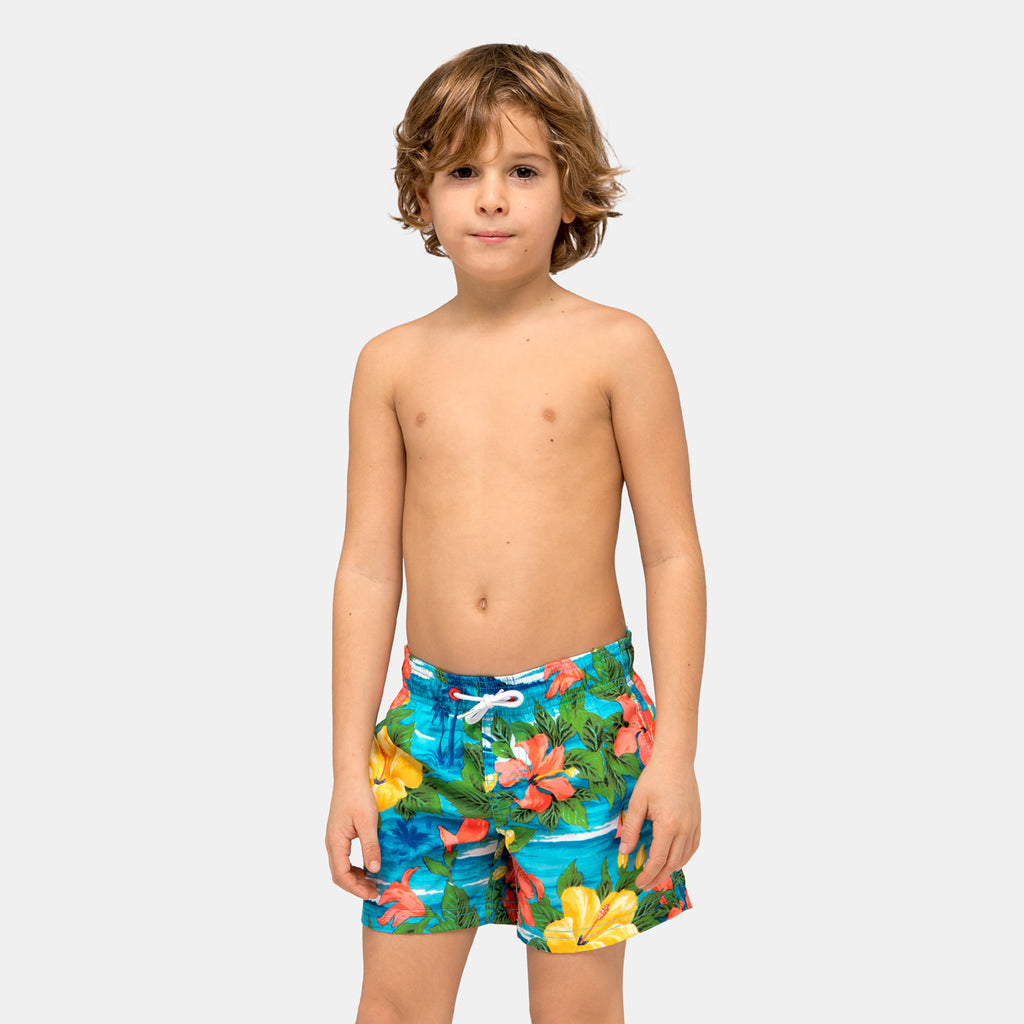 SUNDEK Boys Elastic Waist Swim Trunks - Hawaiian