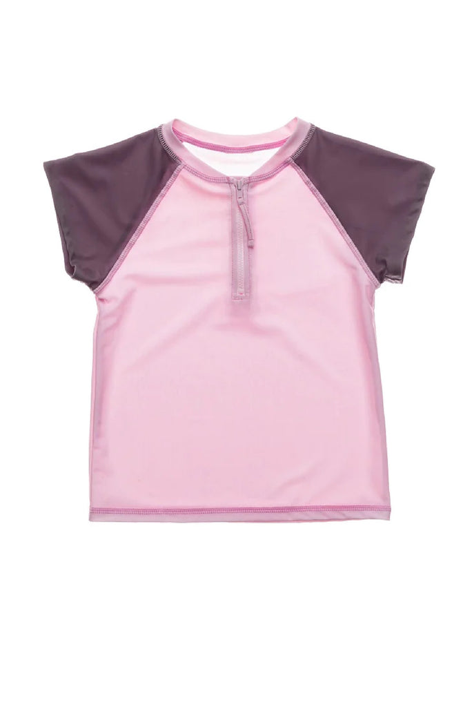 SNAPPERROCK Pink Grey Sleeve Short Sleeve Rash Top