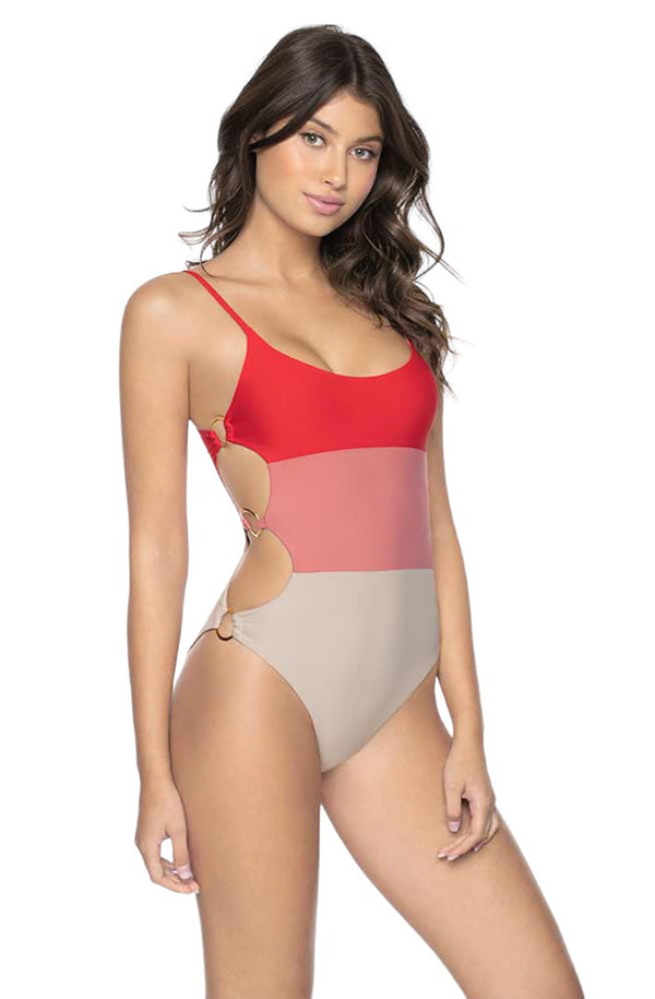 PQ SWIM Red Coral Ring Side One Piece