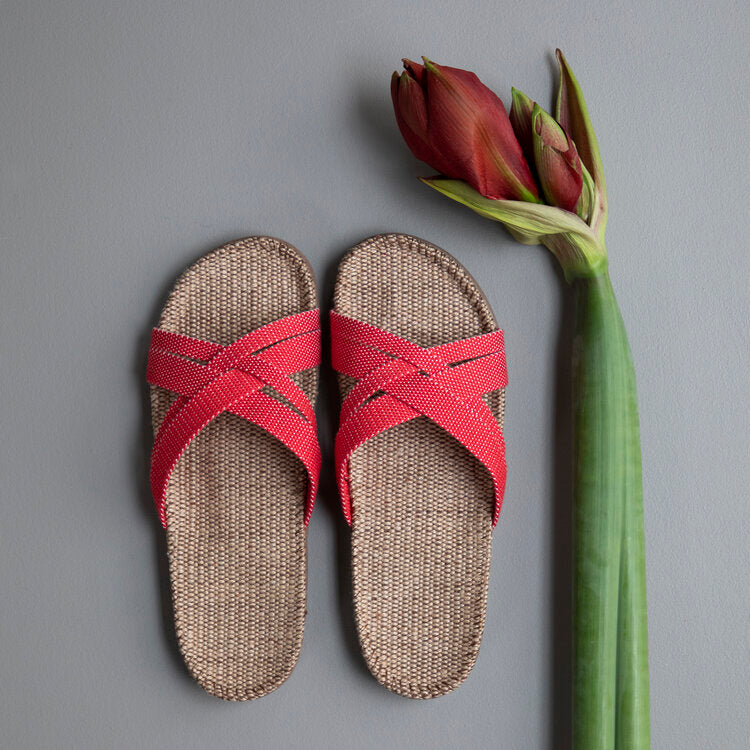 SHANGIES by Stilov Women Jute Sandals in Raspberry Red