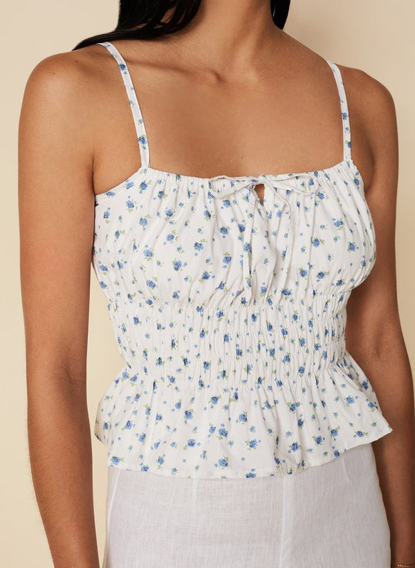 FAITHFULL THE BRAND Odelina Top Rowena Floral Print Blue