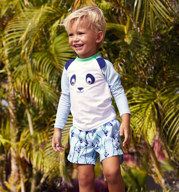 SUNUVA Baby Boys White Panda Long Sleeve Rashvest